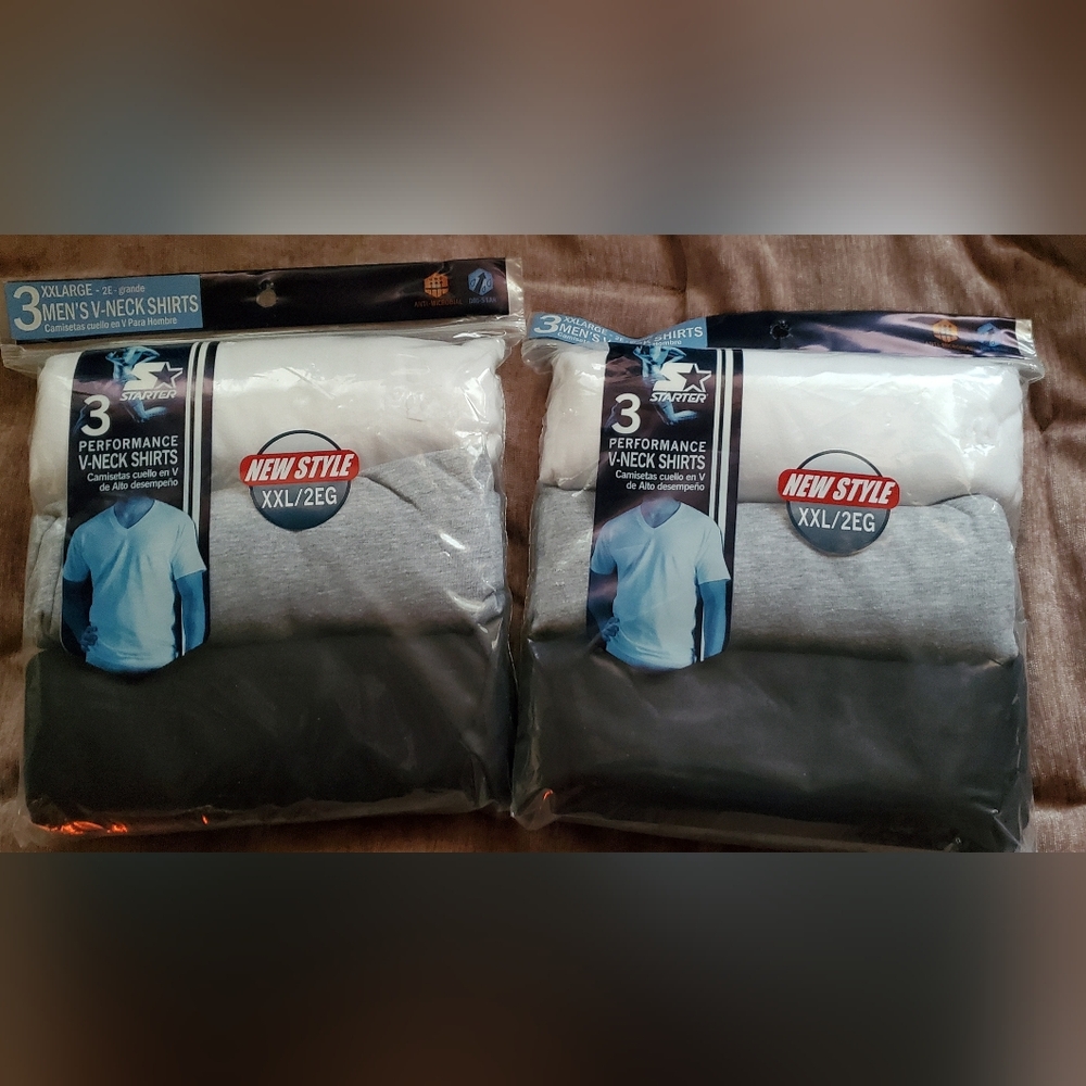 New 2 Pks Starter Men's Performance V-Neck Shirts XXL